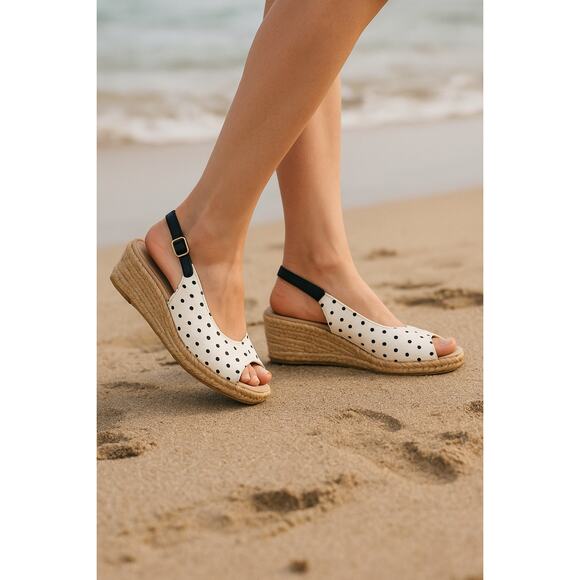 Eric Michael Leather Polka Dot Slingback Wedge Sandals EU 35 US 5 Women Heel - Picture 1 of 11